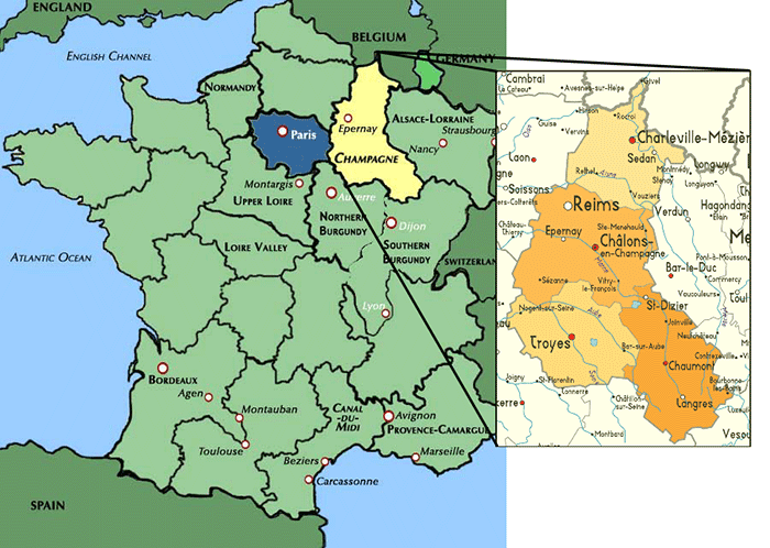 Mapa da França e Champagne