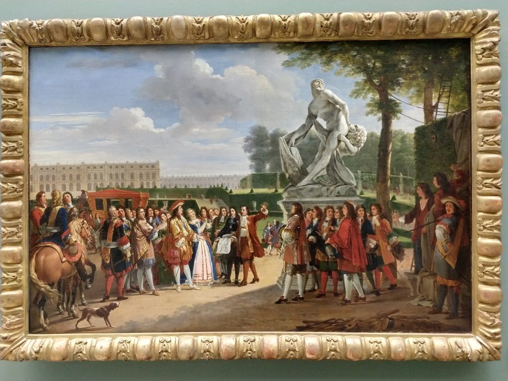 Gabriel Lemonnier (1743-1824) Louis XIV assistant, dans le parc de Versailles, à l'inauguration de la statue du "milon de Crotone" (Louis XIV, inaugurando a Estatua de Milon de Crotone)